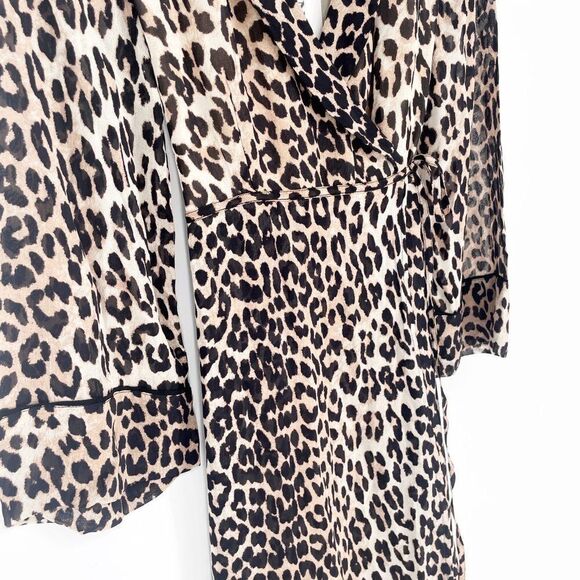 GANNI Mullin Georgette Leopard Print Wrap Maxi Dress Brown Women's 36 US S NEW - Picture 6 of 11